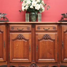 Load image into Gallery viewer, x SOLD French Breakfront 4 Door Oak Sideboard Cabinet with 2 Drawers Parquetry Top B10459
