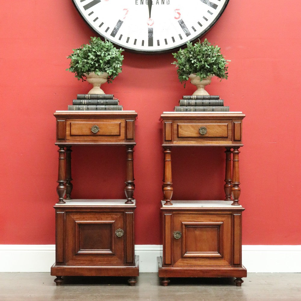 Pair of Antique French Bedside Cabinet, Mahogany Marble Lamp Side Bedside Table B10488