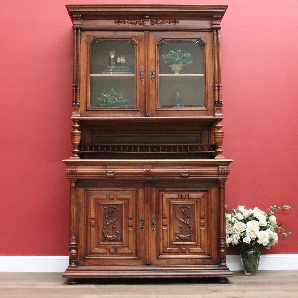 Antique French Walnut Bookcase, French Two Height China Cabinet, Hall Cupboard B10806