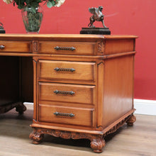 Load image into Gallery viewer, x SOLD Vintage Australian Office Desk, Walnut and Gilt Tooled Leather Eight Drawer Desk. B11168
