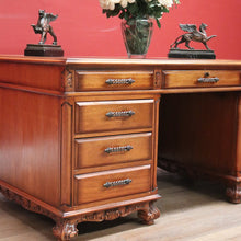 Load image into Gallery viewer, x SOLD Vintage Australian Office Desk, Walnut and Gilt Tooled Leather Eight Drawer Desk. B11168
