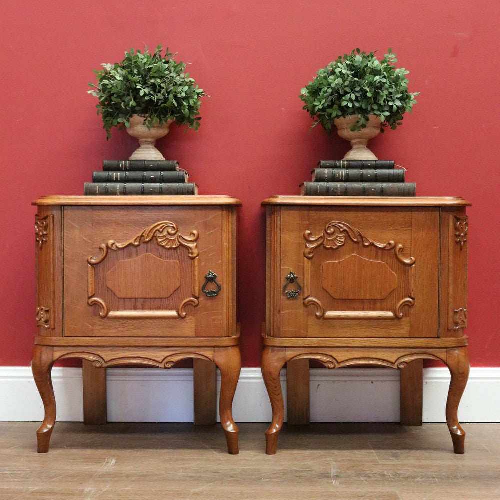 x SOLD Pair of Vintage Bedside Tables, French Lamp Tables, Pair of Oak Hall Cabinets B10907