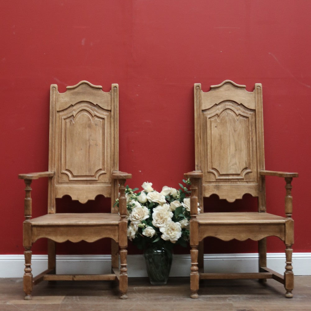 Pair Antique French Oak Armchairs, Arm Chairs, Hall Chairs Dining Table Carvers B11199