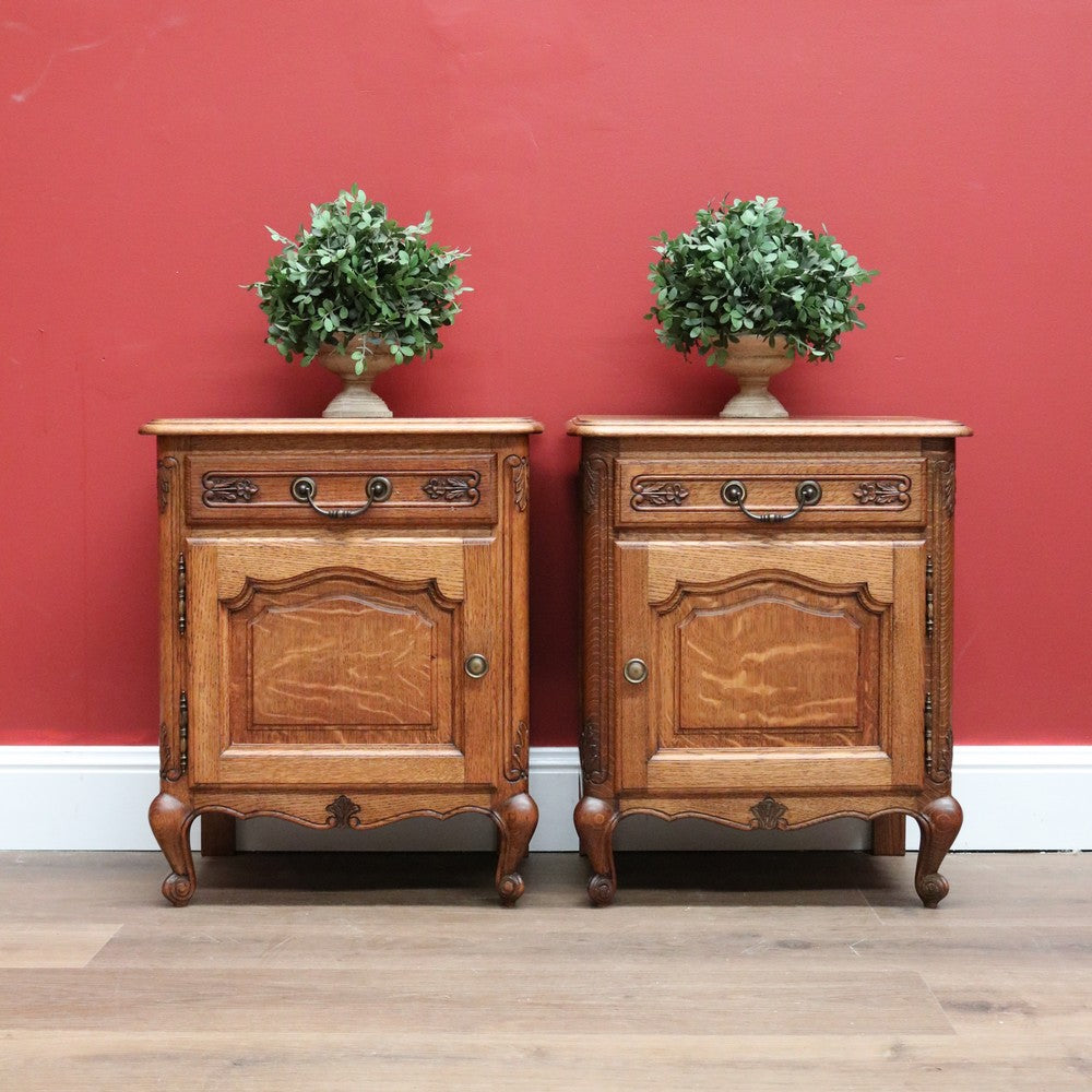 Pair of Vintage French Lamp Tables or Bedside Tables Drawer and Cupboard Storage B10664