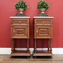 Load image into Gallery viewer, Antique French Bedside Tables, Oak and Marble Lamp Table, Lamp Bedside Cabinets B11130
