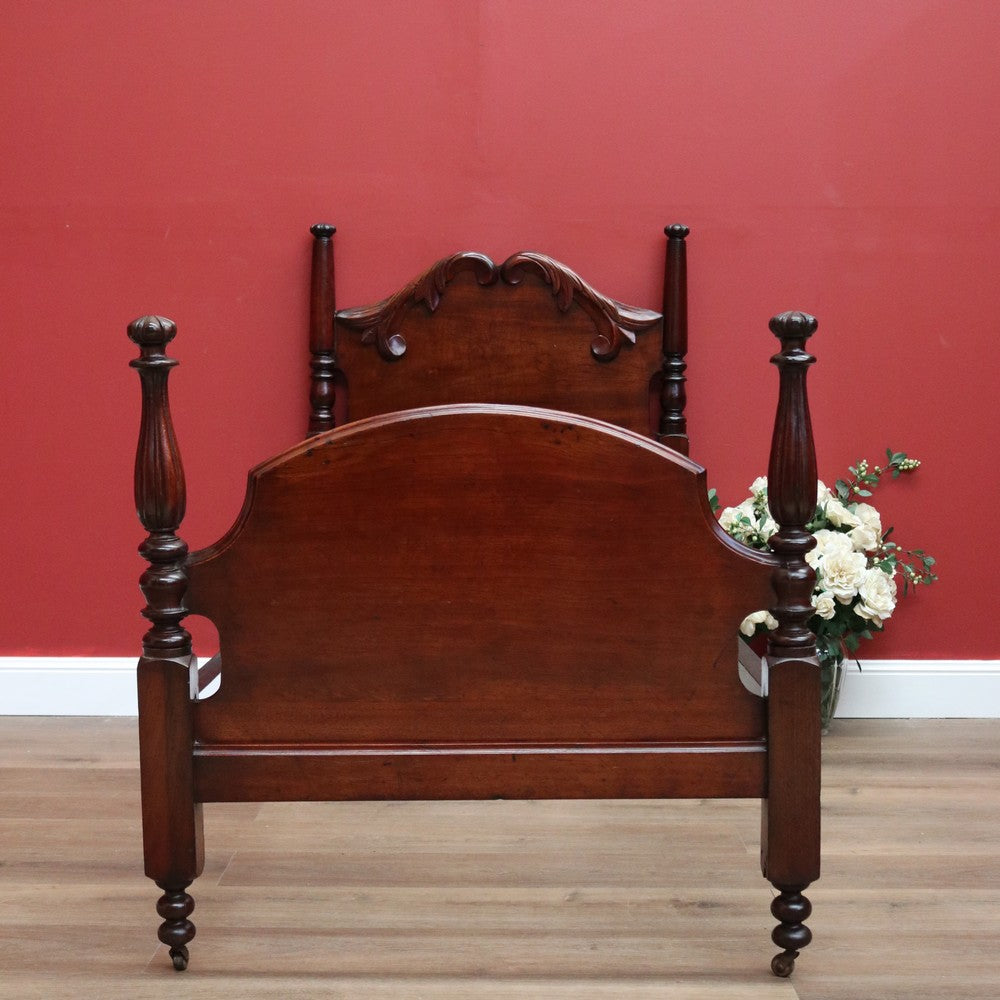 Antique Australian Cedar Single Carved Bed, Head, Foot and rails.