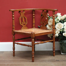 Load image into Gallery viewer, Antique French Corner Chair Oak and Rush Seat Music Chair Bedroom Chair Armchair B10748
