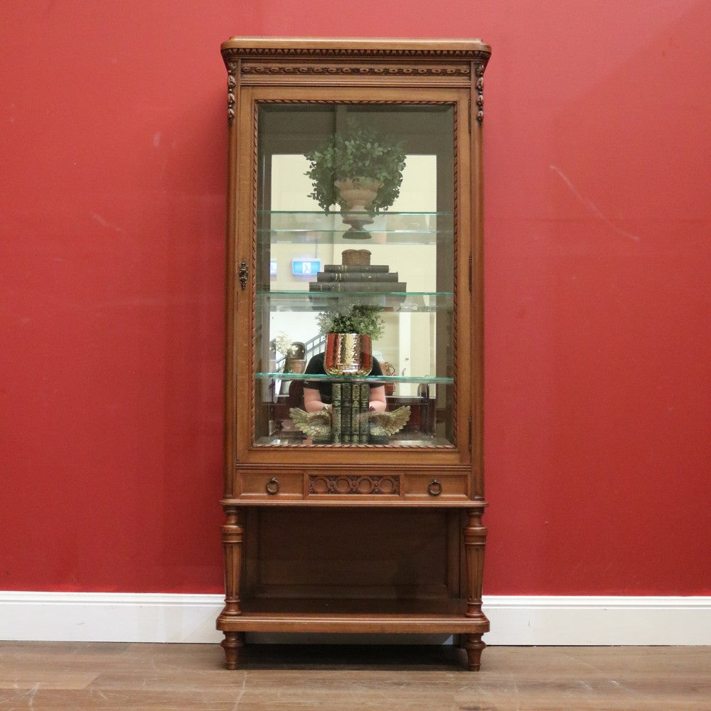 Antique French China Cabinet, Glass and Walnut Antique French Display Cupboard B11141