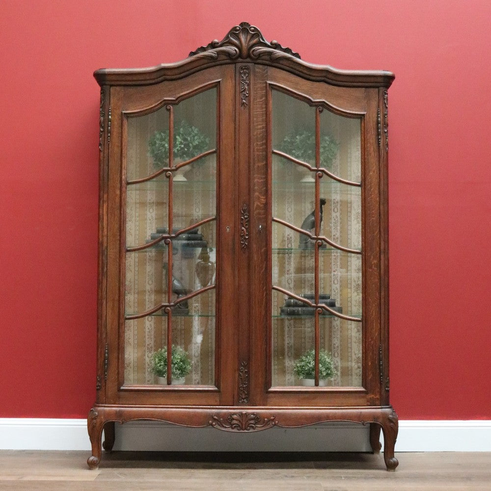 Antique French China Cabinet, French Oak and Glass 2 Door Bookcase Hall Cupboard B10659