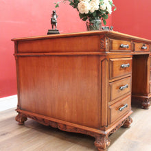 Load image into Gallery viewer, x SOLD Vintage Australian Office Desk, Walnut and Gilt Tooled Leather Eight Drawer Desk. B11168

