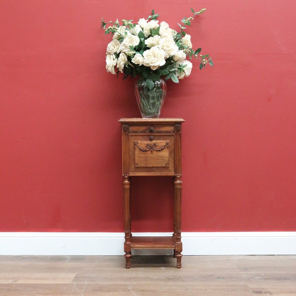 Antique French Walnut and Marble Top Lamp Table, Bedside Cabinet, Bedside Tables B10836