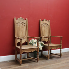 Load image into Gallery viewer, Pair Antique French Oak Armchairs, Arm Chairs, Hall Chairs Dining Table Carvers B11199
