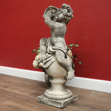 Load image into Gallery viewer, x SOLD French Cast Concrete Musical Putti Garden Ornament, Seated on a Sphere Plinth. B11284
