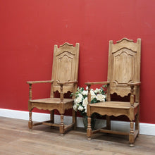 Load image into Gallery viewer, Pair Antique French Oak Armchairs, Arm Chairs, Hall Chairs Dining Table Carvers B11199
