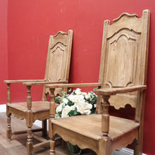 Load image into Gallery viewer, Pair Antique French Oak Armchairs, Arm Chairs, Hall Chairs Dining Table Carvers B11199
