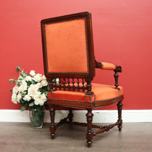 Load image into Gallery viewer, x SOLD Antique English Walnut Arm Chair, Office Chair, Desk or Hall Chair Velvet Fabric. B9714
