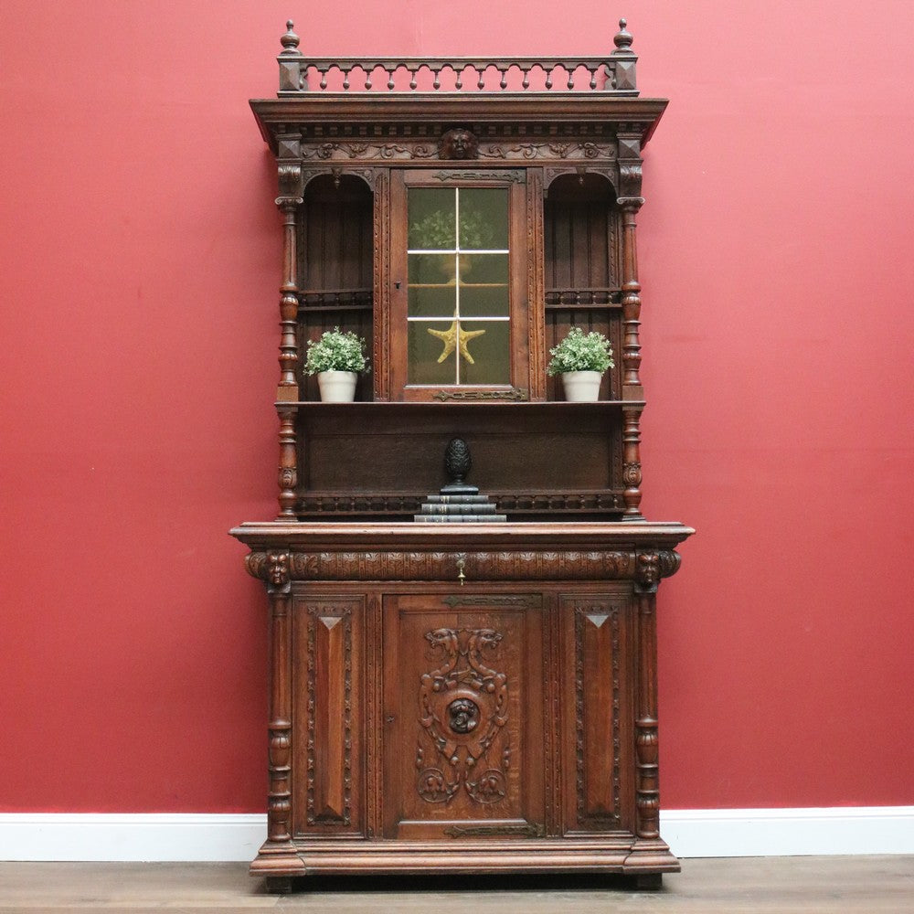 Antique French Oak Sideboard, China Cabinet, or Bookcase, Hall Cupboard B10861