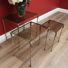 Load image into Gallery viewer, x SOLD Nesting Tables, Set of Three Vintage Italian Brass and Glass Faux Bamboo Tables B11236
