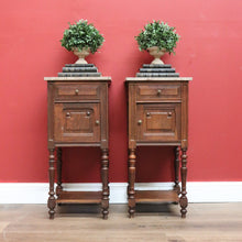 Load image into Gallery viewer, Pair of Antique French Bedside Tables, French Oak and Marble Top Lamp Tables B10774
