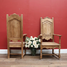 Load image into Gallery viewer, Pair Antique French Oak Armchairs, Arm Chairs, Hall Chairs Dining Table Carvers B11199
