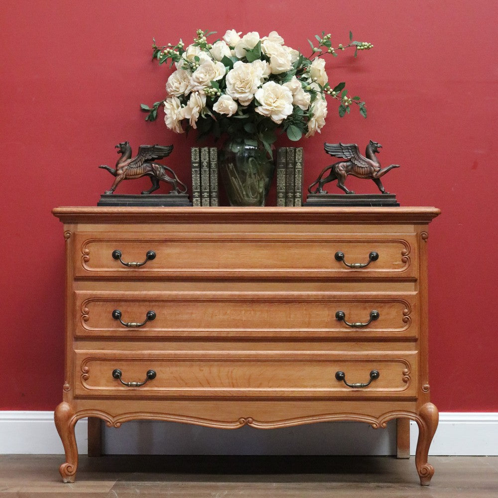 Antique French Chest of Drawers, Light Oak Chest of Three Drawers, Hall Cabinet B10921