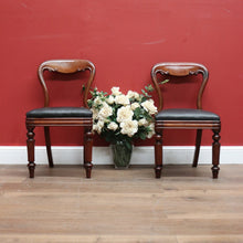 Load image into Gallery viewer, Pair of Antique English Hall Chairs, Library or Bedroom Chairs, Mahogany Leather B11120
