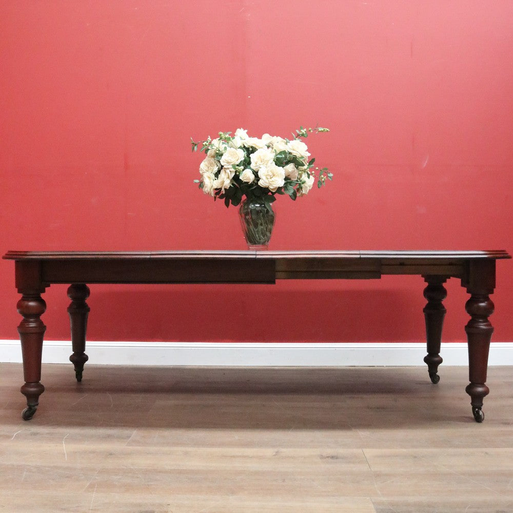 x SOLD Antique English Mahogany Dining Table, or Two Leaf Kitchen Table with Castors. B11281