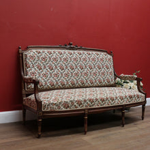 Load image into Gallery viewer, x SOLD Antique French Settee, Lounge  or Sofa, Walnut and Gilt Frame Rust Amber Flowers B11186
