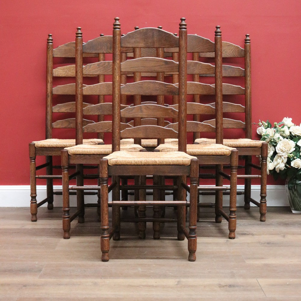 x SOLD Set of Six Antique French Dining Chairs, or Ladder Back Kitchen Chairs Cane Seat. B10938