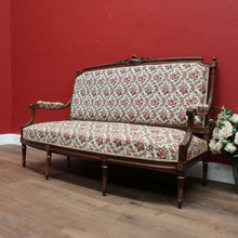 Load image into Gallery viewer, x SOLD Antique French Settee, Lounge  or Sofa, Walnut and Gilt Frame Rust Amber Flowers B11186
