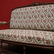 Load image into Gallery viewer, x SOLD Antique French Settee, Lounge  or Sofa, Walnut and Gilt Frame Rust Amber Flowers B11186
