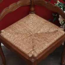 Load image into Gallery viewer, x SOLD Antique French Corner Chair French Oak and Rush Seat Conversation Armchair Chair. B9832
