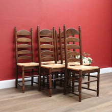 Load image into Gallery viewer, x SOLD Set of Six Antique French Dining Chairs, or Ladder Back Kitchen Chairs Cane Seat. B10938
