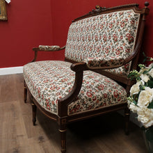 Load image into Gallery viewer, x SOLD Antique French Settee, Lounge  or Sofa, Walnut and Gilt Frame Rust Amber Flowers B11186
