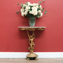 Load image into Gallery viewer, Vintage Italian Gilt Hall Table with Marble Top, Gilt Figural Console Table B11055
