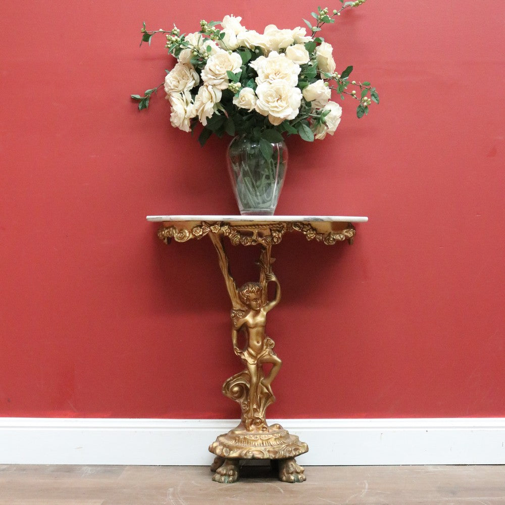 Vintage Italian Gilt Hall Table with Marble Top, Gilt Figural Console Table B11055