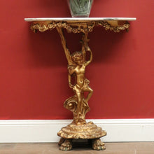 Load image into Gallery viewer, x SOLD Vintage Italian Gilt Hall Table with Marble Top, Gilt Figural Console Table B11055
