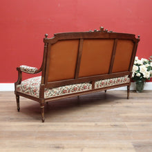 Load image into Gallery viewer, x SOLD Antique French Settee, Lounge  or Sofa, Walnut and Gilt Frame Rust Amber Flowers B11186
