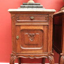 Load image into Gallery viewer, x SOLD Antique French Bedside Cabinet, French Oak and Marble Top Bedside Tables B10554
