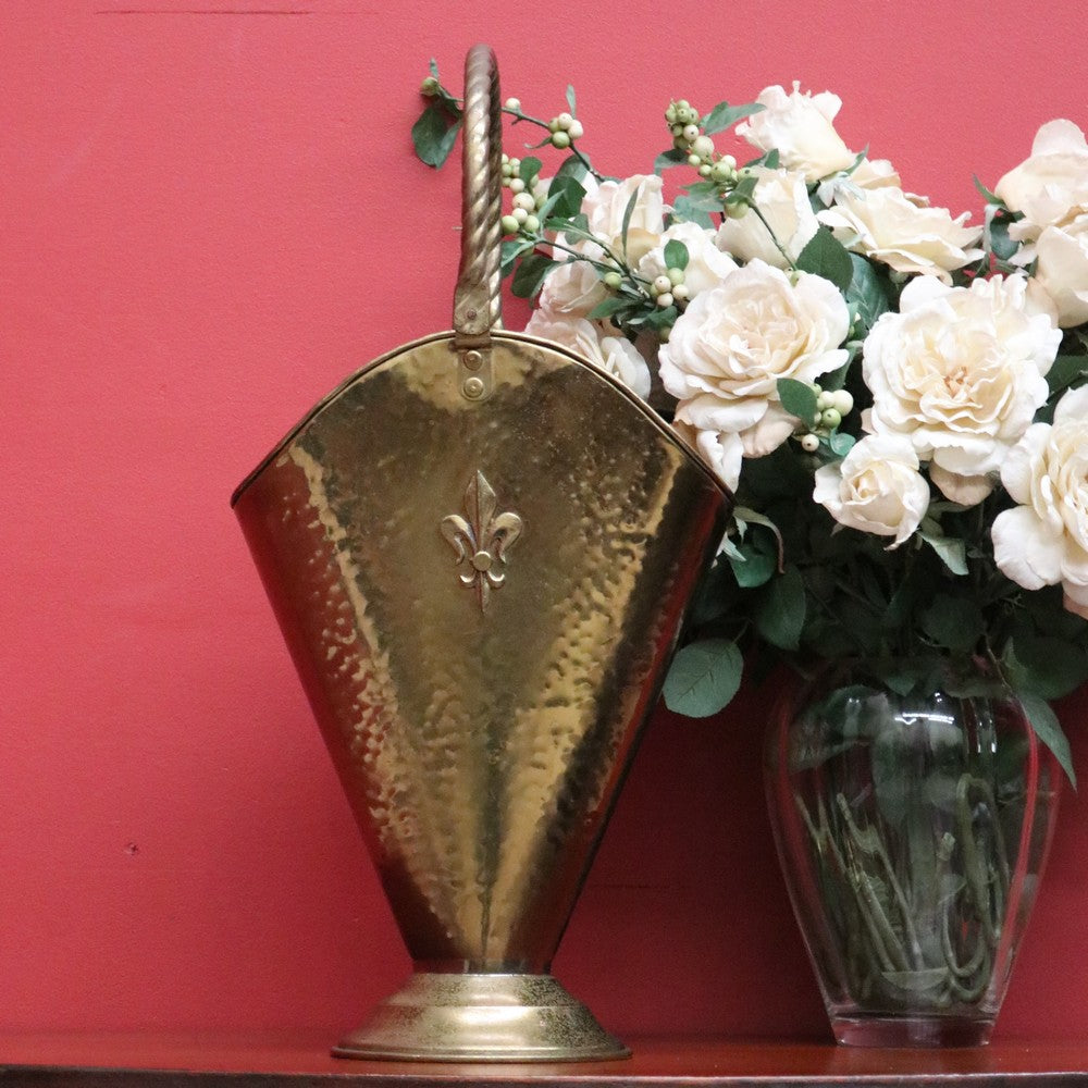 Antique Brass Umbrella Holder with Fleur de Lis, Walking Stick Holder or Display