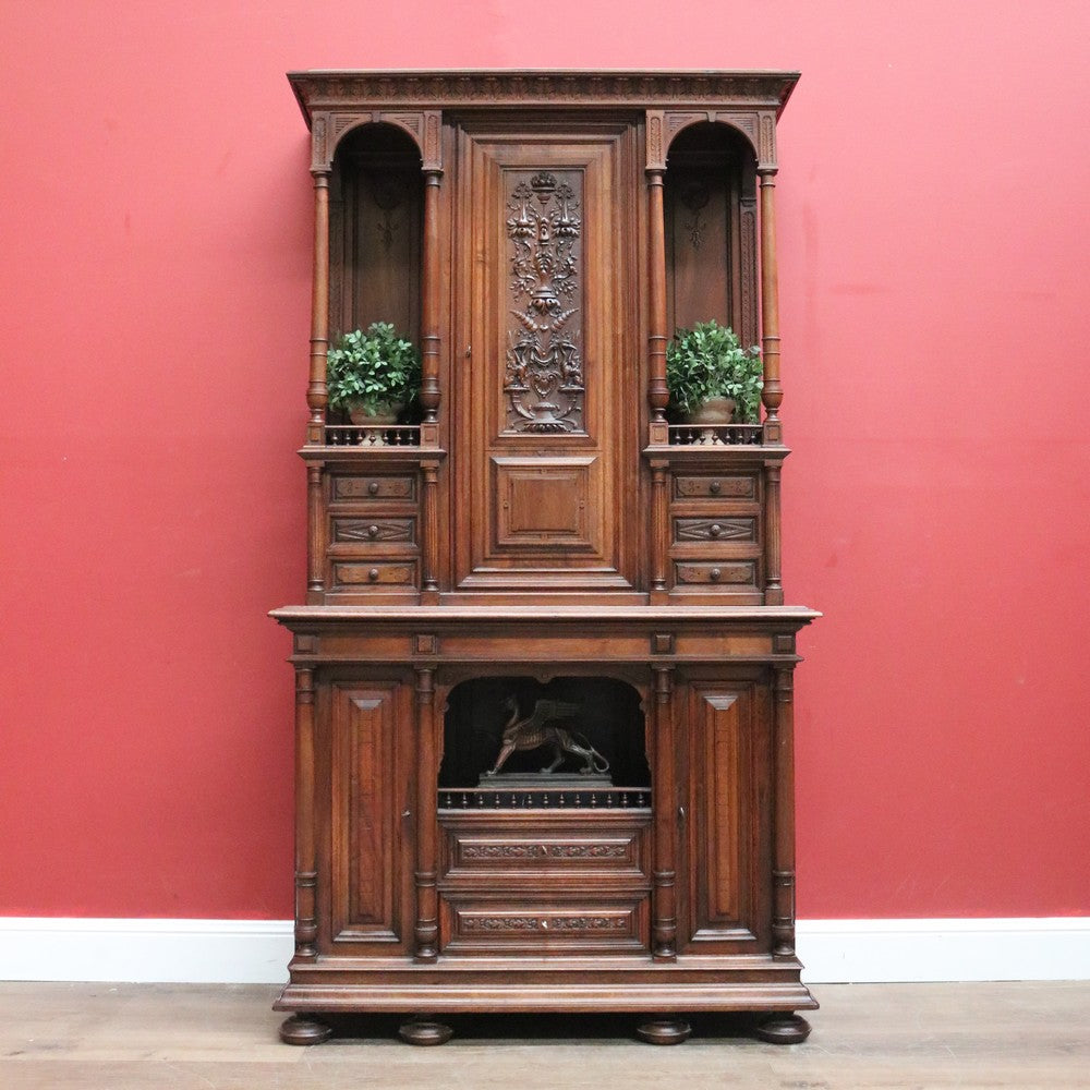 Antique French Sideboard, Walnut Bookcase, China Cabinet, 2 Height Hall Cupboard B10860