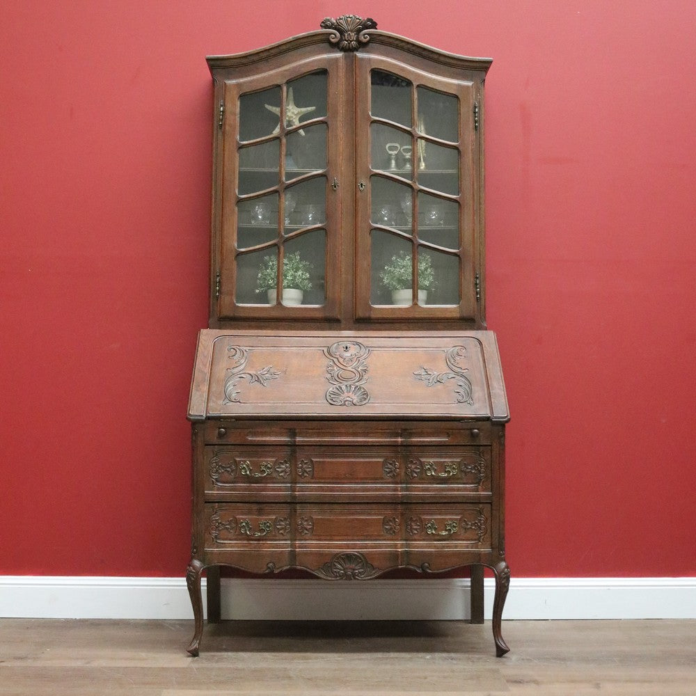 Vintage French Bookcase Bureau, Writing Bureau Desk with Bookcase to the Top 10838